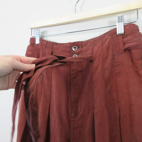 Free People Dwell On Dreams Trouser Wide Leg Belted Linen Pants Brown Boho Sz 6 - Picture 4 of 15